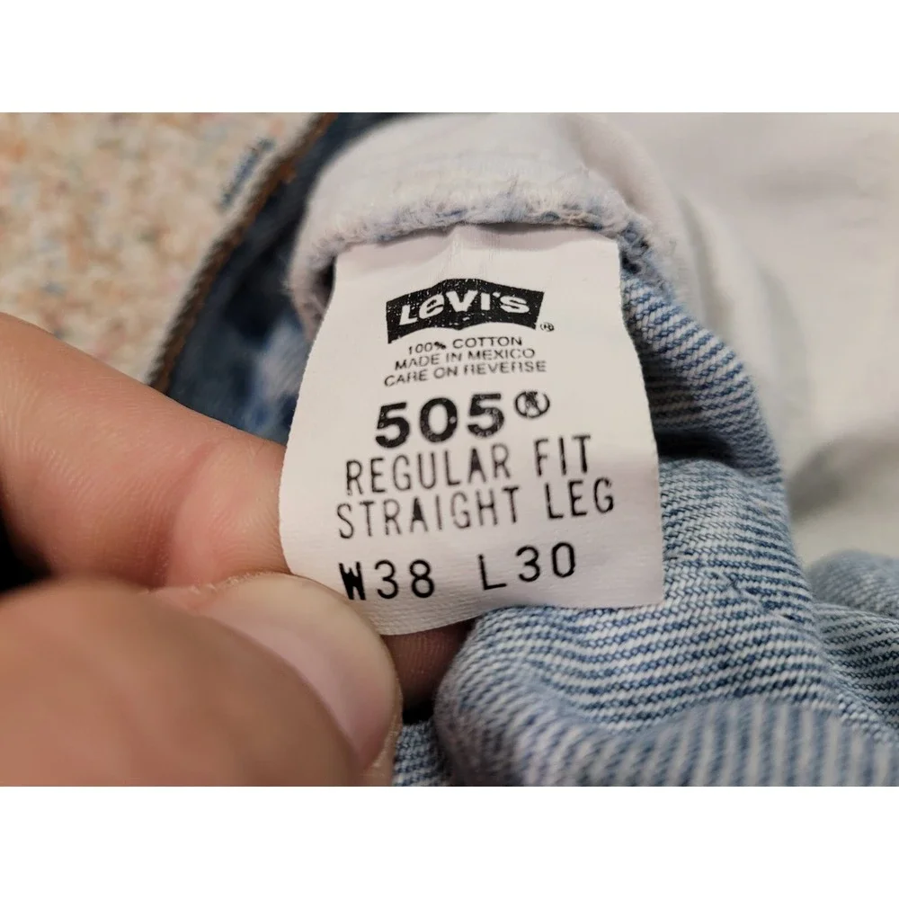 Levis 505 Jeans Mens 38x30 Light Wash Regular Fit‎ Straight Leg Cotton Pants Y2K